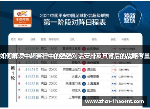 如何解读中超赛程中的强强对话安排及其背后的战略考量